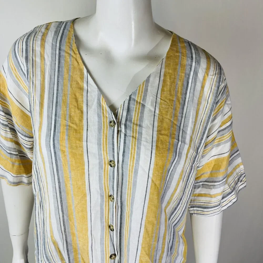 New Counterparts Womans Sz XL Blouse Gold Solid Stripe V Neck Short Sleeve NWT - Picture 4 of 8